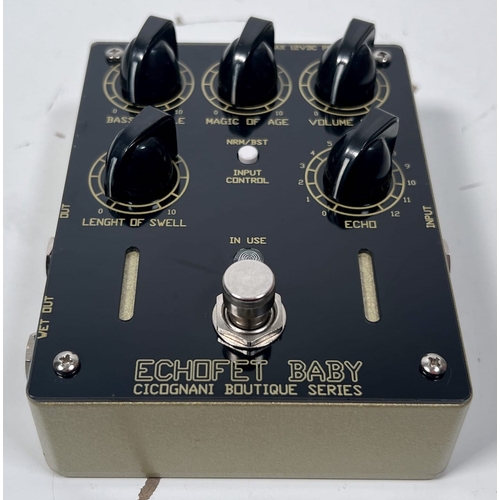 20 - Cicognani Echofet Baby Pedal

Compact pedal providing echo effects with a distinct tonal character.
... 