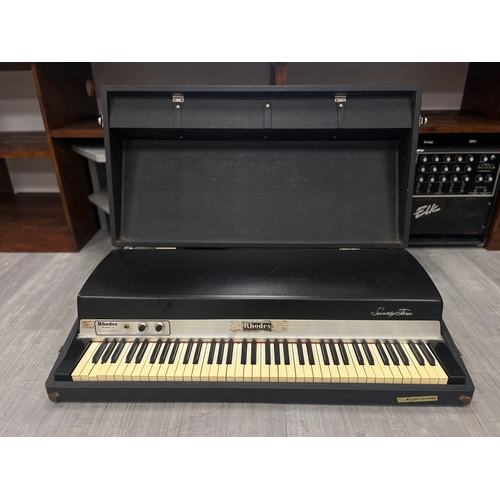 Fender Rhodes 73 Mark 1 Electric Piano

The Fender Rhodes 73 is a legendary electric piano known for its warm, bell-like tones and smooth action, making it a staple in jazz, rock, and soul music since its introduction in the late 1960s.