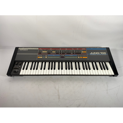 Roland Juno-106 Polyphonic Synthesizer

mid 1980's

Roland Corporation's Legendary 6 voice Polyphonic Analogue Synthesizer, we would give an audio description but we all know how great these sound.