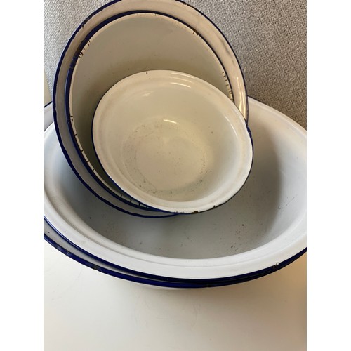 110 - Quantity of white enamel bowls - largest 36 cms diameter