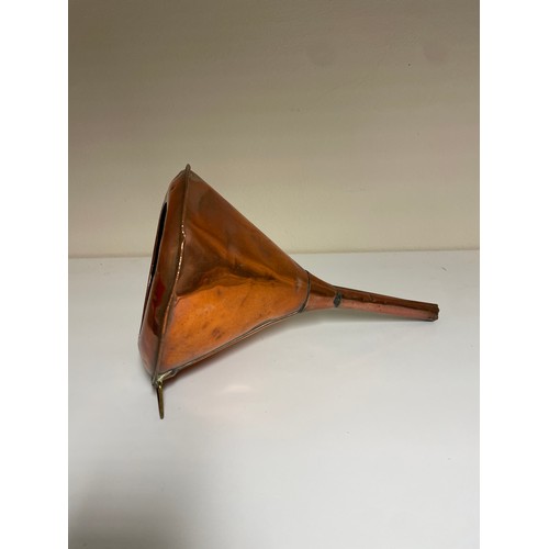 111 - Large copper funnel with filter - 30 cms long 
20 cms diameter