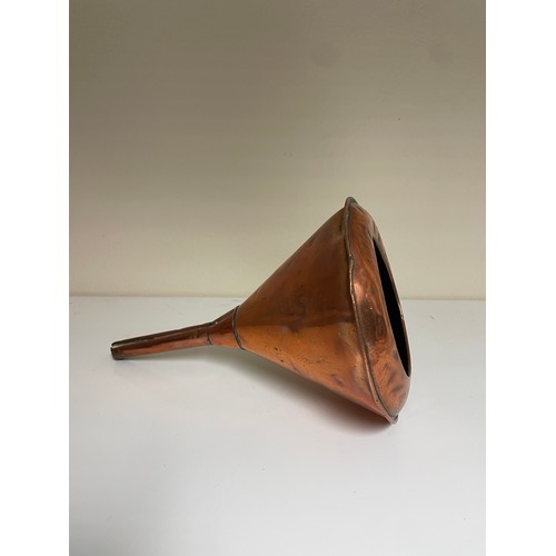 111 - Large copper funnel with filter - 30 cms long 
20 cms diameter