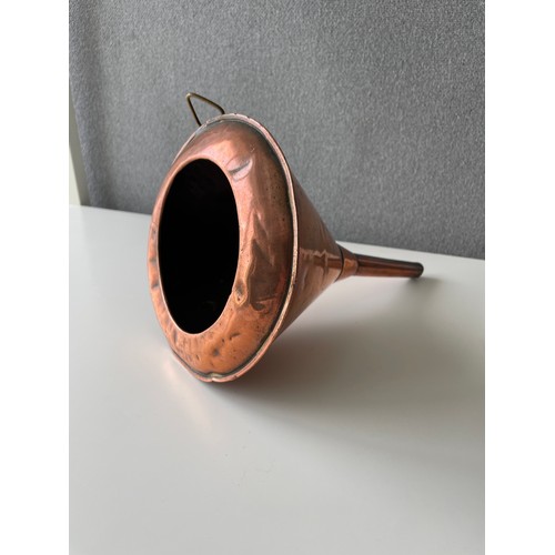 111 - Large copper funnel with filter - 30 cms long 
20 cms diameter