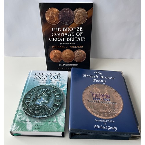 61 - Collection of numismatics British coin reference books including The British Bronze Penny Victoria 1... 