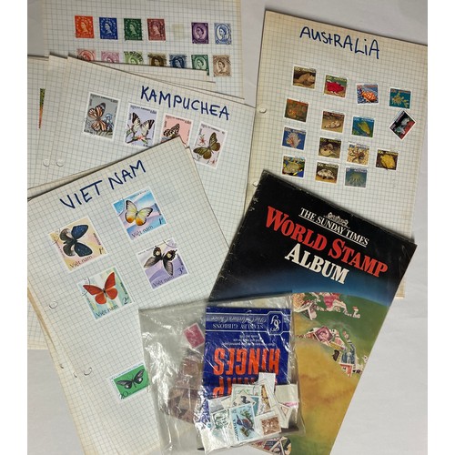 63 - Collection of approximately 100 world stamps on a fish theme, 50 world stamps relating to butterflie... 
