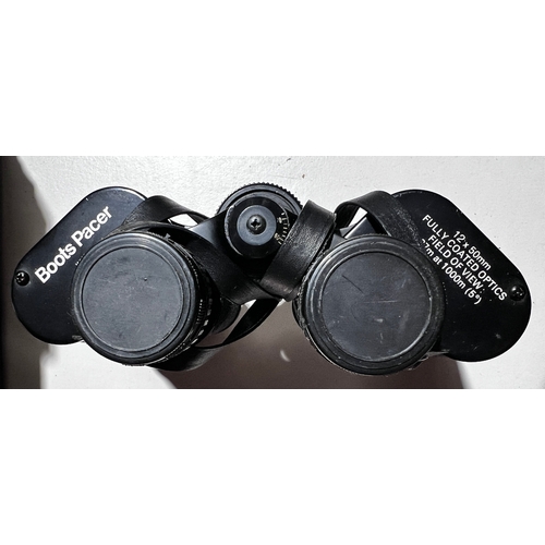 107 - Vintage Binoculars - Boots Pacer 12x50mm. With Case.
