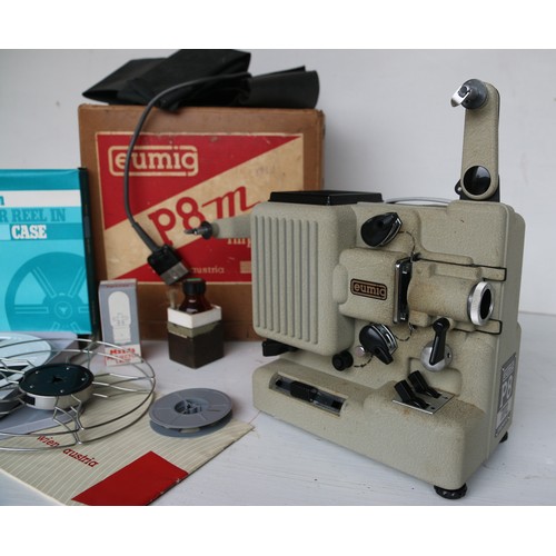108 - Vinatge Eumig P8M IMPERIAL cine film projector with film. Lamp working when tested but no drive belt... 