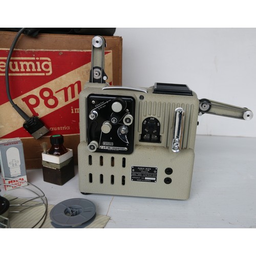 108 - Vinatge Eumig P8M IMPERIAL cine film projector with film. Lamp working when tested but no drive belt... 