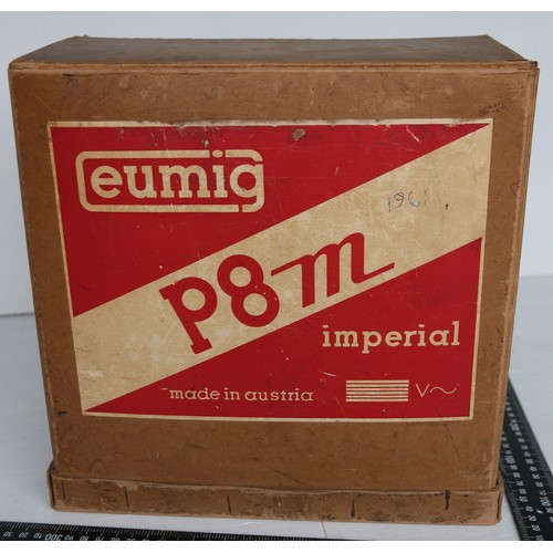 108 - Vinatge Eumig P8M IMPERIAL cine film projector with film. Lamp working when tested but no drive belt... 