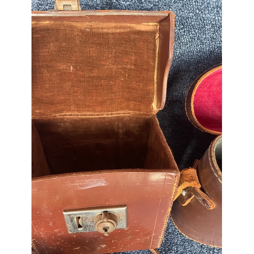 114 - A pair of opera glasses and two leather unassociated binocular cases - one Pathescope, one Ross of L... 