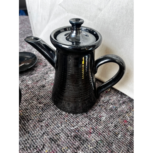 83 - Knights Tintagel Pottery Coffee Set in Black Metalic