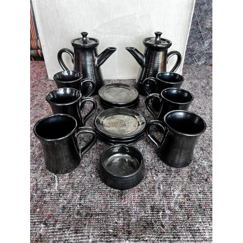 83 - Knights Tintagel Pottery Coffee Set in Black Metalic