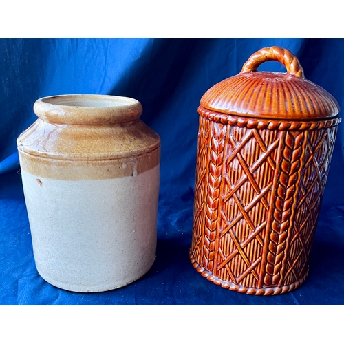 93 - Vintage Taunton Vale Howard Corndolly Lidded Pot. 26cm tall. Salt Glaze Stoneware Pot 20cm tall.