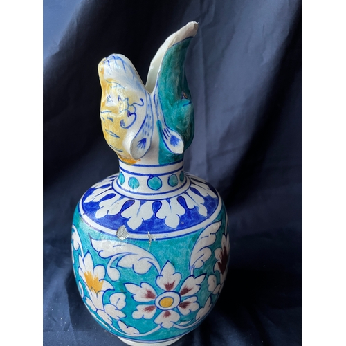 94 - Vintage Pottery Bottle Vase. Double Animal Mask design.
