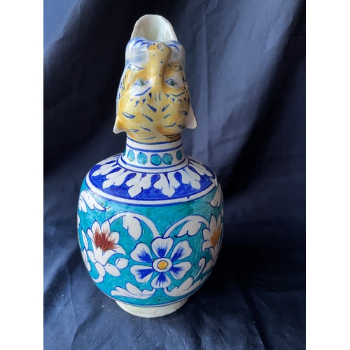 94 - Vintage Pottery Bottle Vase. Double Animal Mask design.