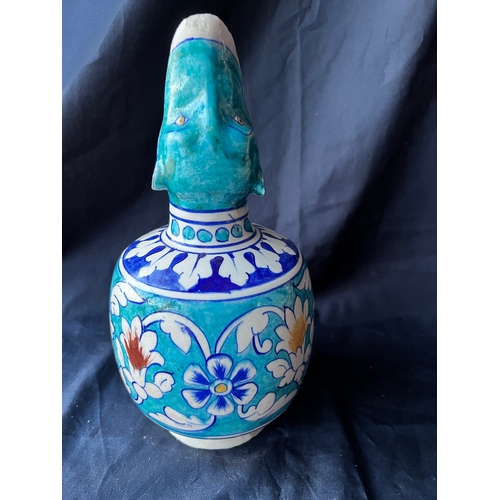 94 - Vintage Pottery Bottle Vase. Double Animal Mask design.