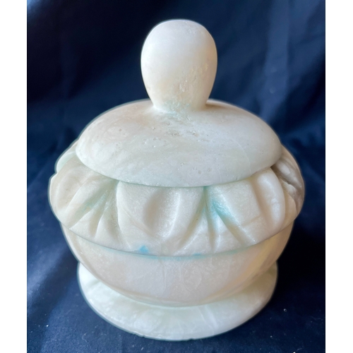 97 - Alabaster Storage Pot. 14cm diameter