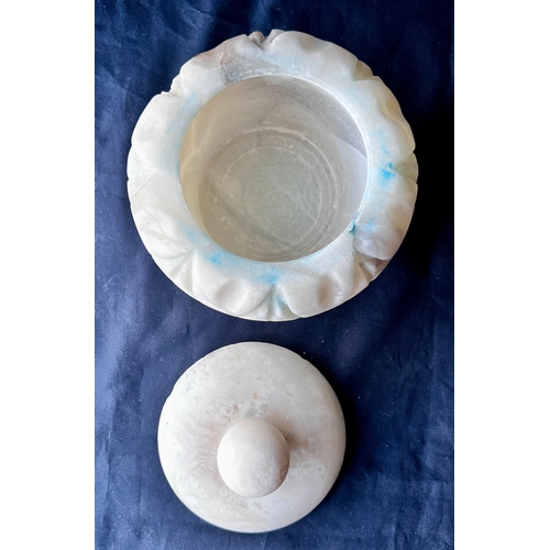 97 - Alabaster Storage Pot. 14cm diameter