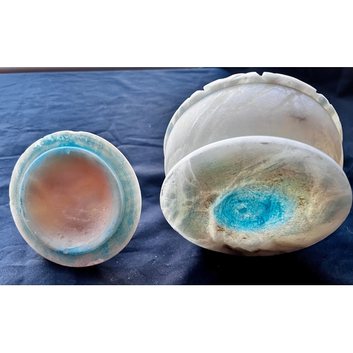 97 - Alabaster Storage Pot. 14cm diameter