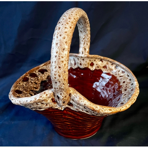 107 - CHSW - Vintage glazed ceramic woven basket. 26cm long
