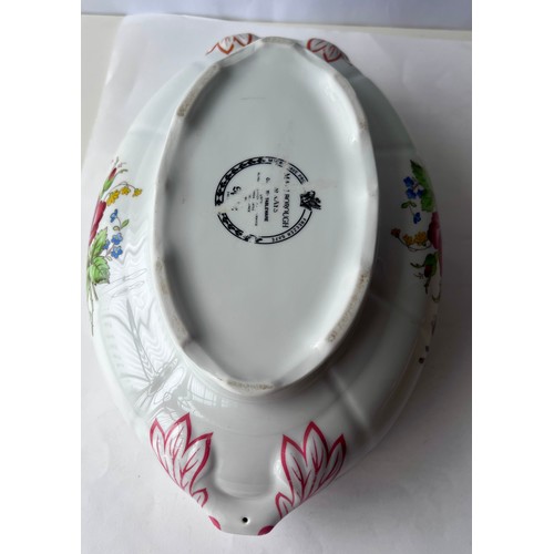 112 - Oval ceramic tureen with lid - Spode Marlborough Sprays 32 x 20 cms high to top of lid