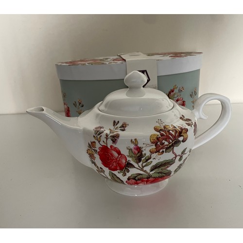 118 - A V&A fine china teapot Toile design from a 19C printed textile - appears new and boxed