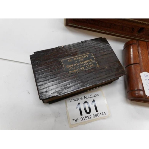 101 - A small 'book' box being part of the wreck of the Royal George (shipwrecked in 1789), 2 other small ... 