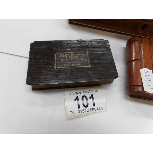 101 - A small 'book' box being part of the wreck of the Royal George (shipwrecked in 1789), 2 other small ... 