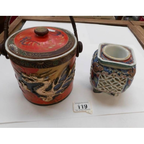 119 - An Oriental biscuit barrel and incense burner