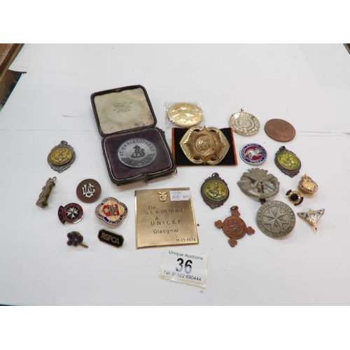 36 - A mixed lot of enamel and military badges and tokens