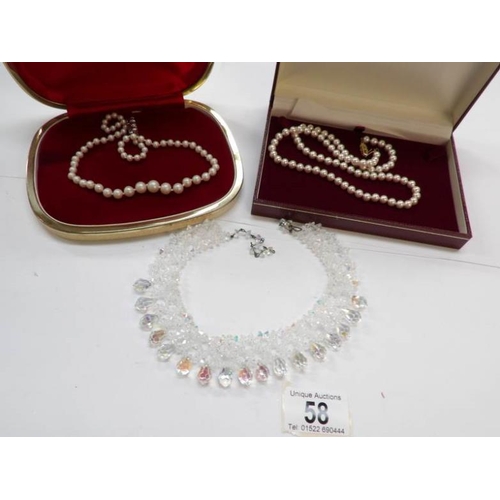 58 - 2 pearl necklaces and a crystal choker