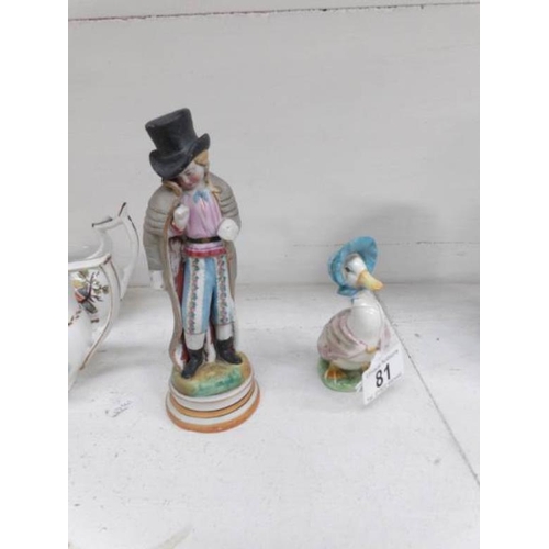 81 - A Beswick Jemima Puddleduck and a 19th century figure of a Dandy