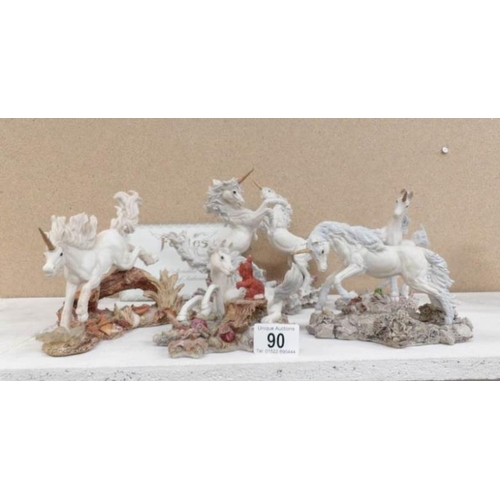 90 - 5 Hollandm Craft Studios Fables Unicorn figures including limited editions