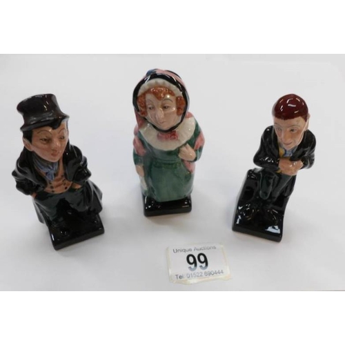 99 - 3 Royal Doulton figures being Artful Dodger, Uriah Heap and Mrs Bardell