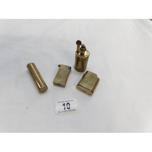 10 - 4 brass trench art cigarette lighters