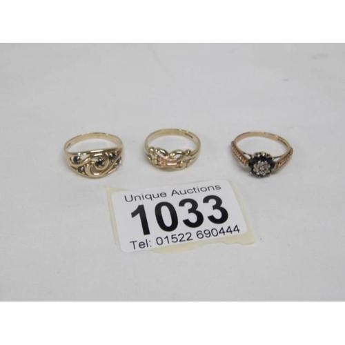 1033 - 3 9ct gold rings