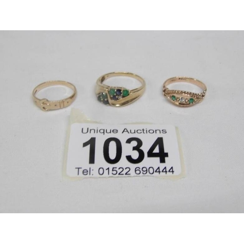 1034 - 3 9ct gold rings