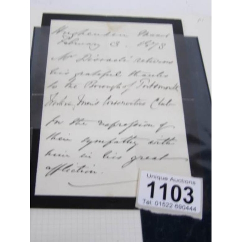 1103 - A letter from Benjamin Disraeli and an envelope signed Disraeli and addressed to Henry Ford