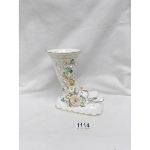 1114 - A Coalbrookdale by Coalport 'Horn-a-plenty- with animal head (1 petal a/f)