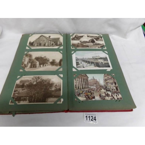 1124 - A red postcard album of approximately 150 postcards, mainly Edwardian, Essex, topographical etc