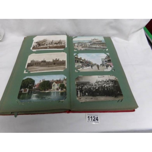 1124 - A red postcard album of approximately 150 postcards, mainly Edwardian, Essex, topographical etc