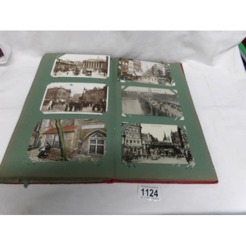 1124 - A red postcard album of approximately 150 postcards, mainly Edwardian, Essex, topographical etc