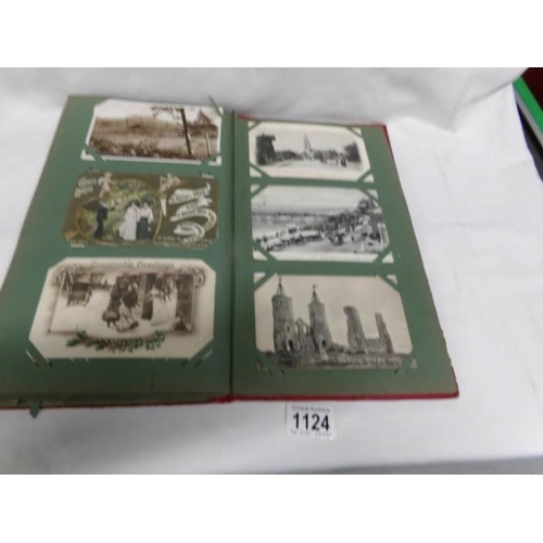 1124 - A red postcard album of approximately 150 postcards, mainly Edwardian, Essex, topographical etc