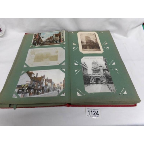 1124 - A red postcard album of approximately 150 postcards, mainly Edwardian, Essex, topographical etc