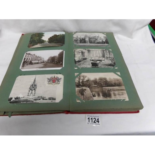 1124 - A red postcard album of approximately 150 postcards, mainly Edwardian, Essex, topographical etc