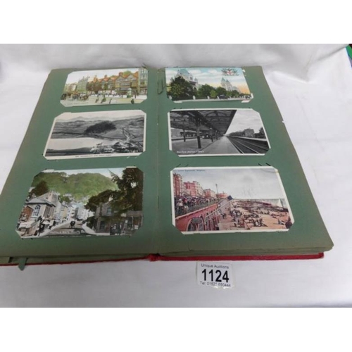 1124 - A red postcard album of approximately 150 postcards, mainly Edwardian, Essex, topographical etc