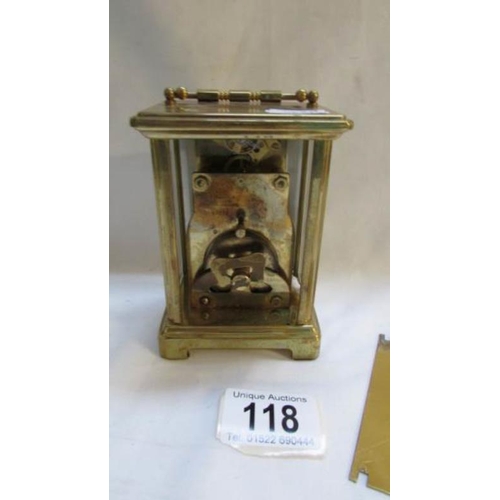 118 - A brass carriage clock