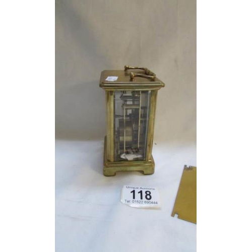 118 - A brass carriage clock