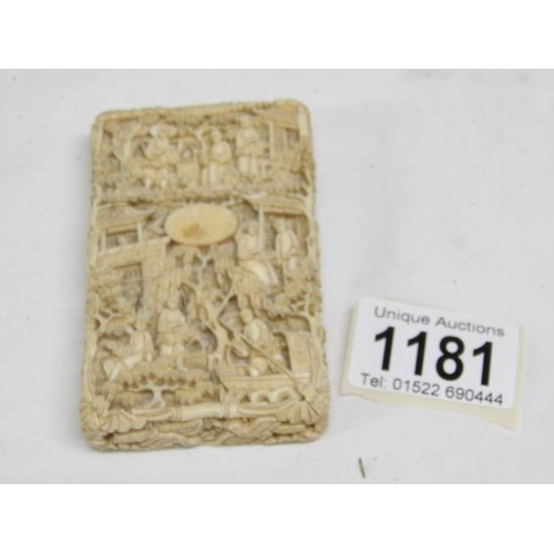 1181 - An intricately carved antique ivory card case, 9.5cm x 6cm