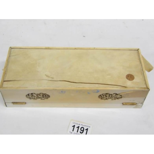 1191 - An antique carved ivory glove box, 24 x 9.5 x 6cm